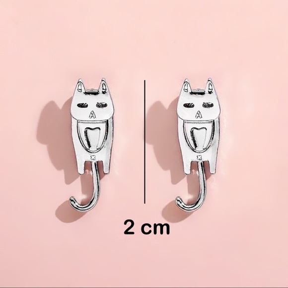 Any 4/$25! Silver Cat Face Studs w/Cat Body Jacket Backs Earrings - Picture 3 of 5